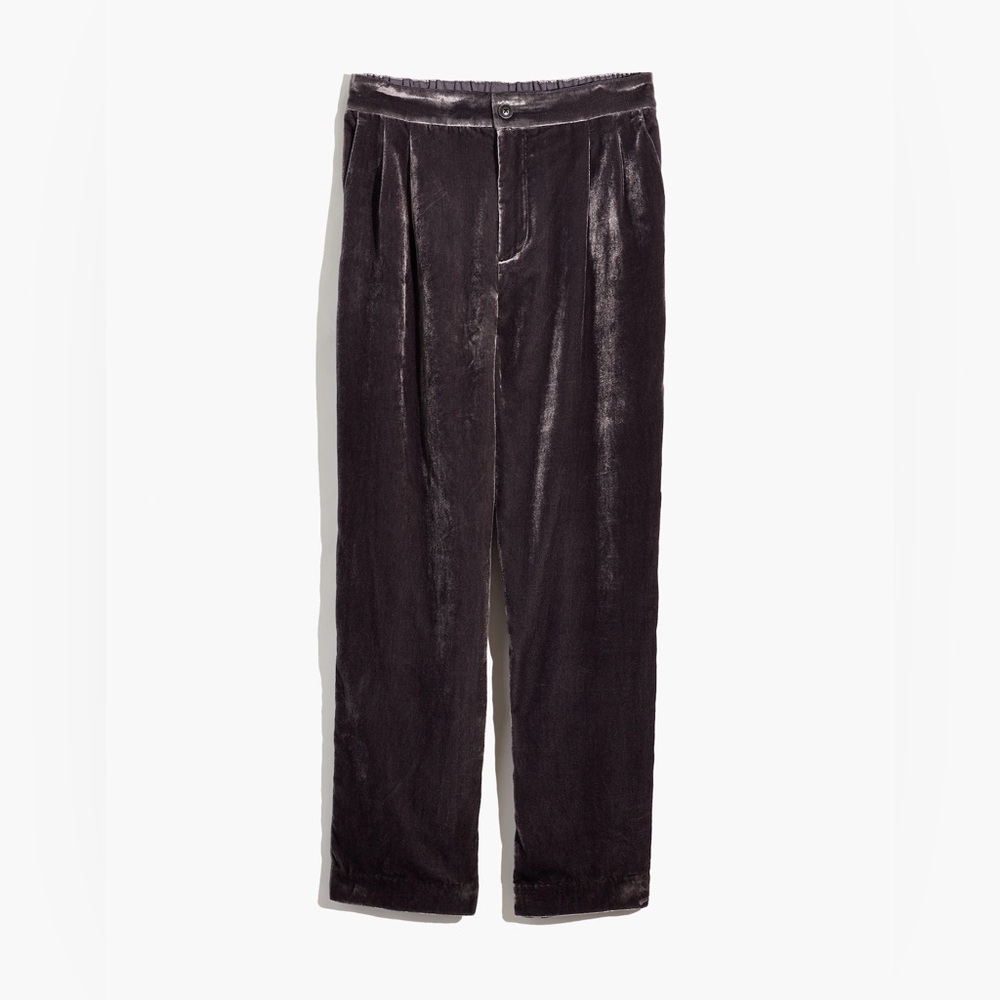 Madewell Velvet Tapered Pleat Pull-On Pants in Black Coal Size Small